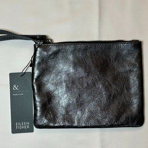 Eileen Fisher Leather Wristlet Gunmetal BlackBrand New